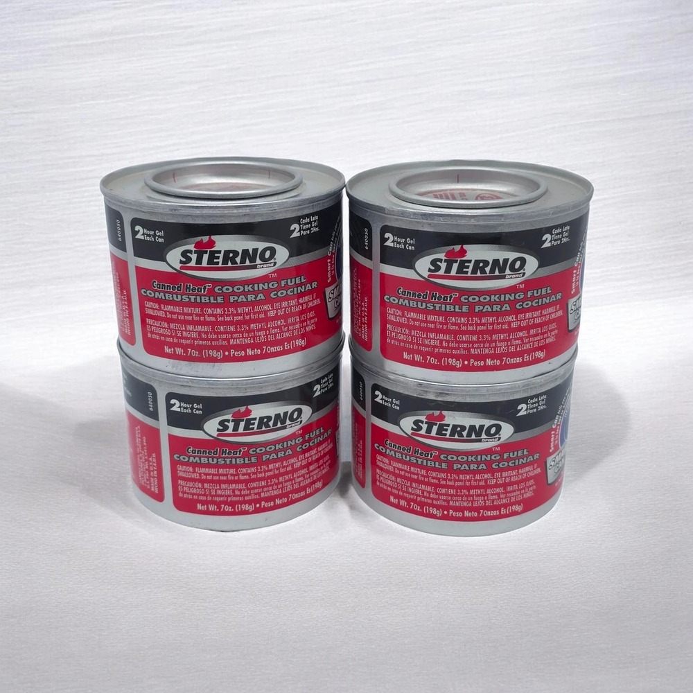 Sterno Canned Heat Cooking Fuel 4pk 7oz Gel 2 Hour Smart Can Buffet Catering